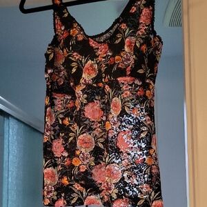 Ruby Ribbon Black Floral Lace Chemise with Pink and Orange Flowers